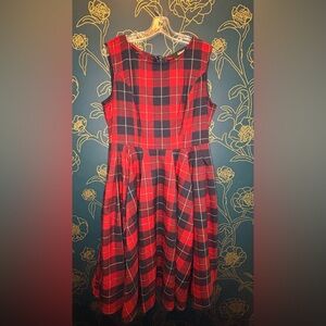 MODCLOTH x COLLECTIF 🇬🇧 collab PLAID sleeveless MIDI POCKETS large RED & NAVY